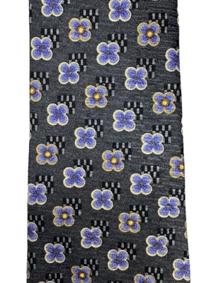 Corbata de seda GEOFFREY BEENE gris púrpura amarillo floral diseñador para hombre Foto 1 de 3