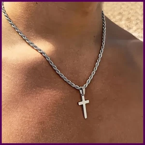 Collana con ciondolo croce in acciaio inox nuova per uomo donna minimalista oro - Foto 1 di 33