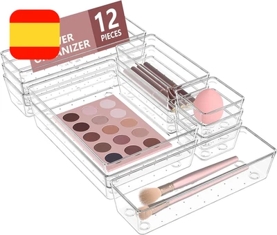 12 Piezas Organizadores de Cajones de Plástico Transparente, Separadores  - Imagen 1 de 4