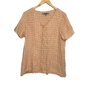 Flax Linen Button Down Shirt Short Sleeved Casual Peach Coral Size S - Picture 1 of 7