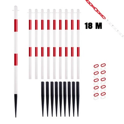 TMS PRO SHOP Kettenpfostenset, mit Einschlagspitze, 10 Stück, rot/weiß, mit 18 m Kette