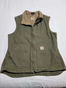 Carhartt Vest Women's Medium Green Lined Canvas WV001 LOV Work Duck Full Zip - Picture 1 of 7