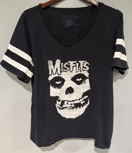 Camisa para mujer Misfits Fiend talla 2 cuello en V con mangas a rayas - Imagen 1 de 6