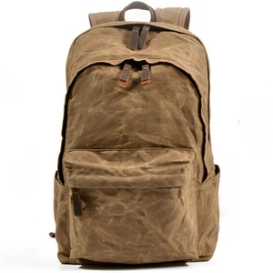 Vintage Mens Waterproof Canvas Leather Backpack School Laptop Book Bag Rucksack - Picture 1 of 14