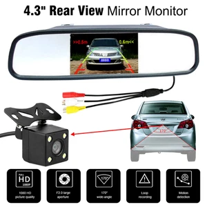 Vehicle IR Waterproof Backup Reverse Camera + 4.3" Car Rear View Mirror Monitor - Picture 1 of 24