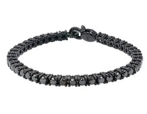 Black Diamond 15 7/10 CT Double Row Tennis Bracelet – 20 Pointer Prong Set Bl... - Picture 1 of 5