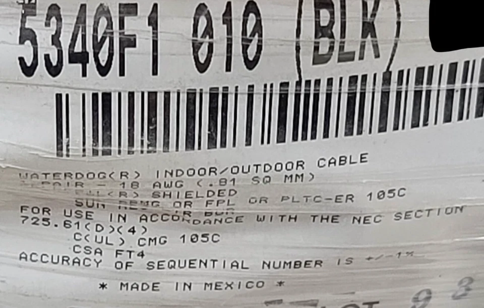 Belden 5340F1 18/1P Waterdog Shielded In/Out Audio/Security Cable PLTC-ER /50ft