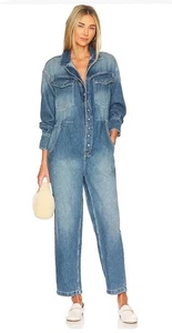 Free People x Care FP Townes Jumpsuit High Noon Denim Long Sleeve Médium NWT - Picture 1 of 13