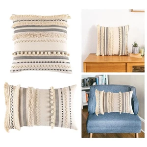 Boho Throw Pillow Covers Cotton Tufted Decorative Pillow Case for Couch Sofa - Picture 1 of 15