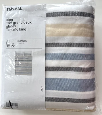 Funda nórdica Ikea Stavmal King + Juego de 2 fundas de almohada multicolor a rayas nueva Foto 1 de 4