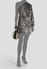 $695 Iro Women's Gray Silk Velvet Draped One-Shoulder Nimas Mini Dress Size 36
