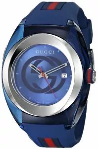 Neu Gucci Sync XXL 46mm YA137104 blaues Kautschukband blaues Zifferblatt Unisex-Uhr - Bild 1 von 3