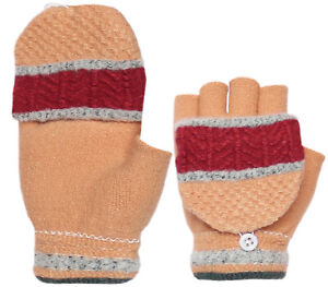 Kids Winter Convertible Knitted Fingerless Gloves with Mitten Flap Cover