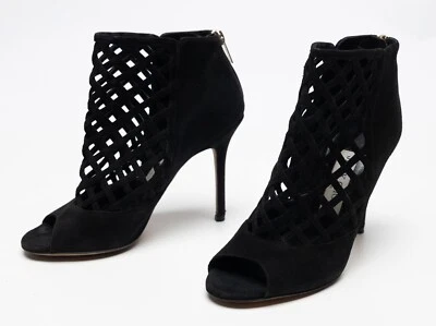 Mujeres Jimmy Choo Negro Gamuza Cuero Botines Tacones Altos Talla US 7.5 EU 37.5 Foto 1 de 4