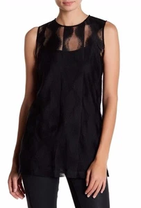$228 NWT DKNY SzM MESH CREW NECK SLEEVELESS BLOUSE TOP BLACK - Picture 1 of 4