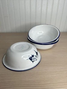 4er Set Emaillegeschirr Kobaltblau Weiß Koi Fisch 6" Reisschalen Emaille Schmetterling - Bild 1 von 6