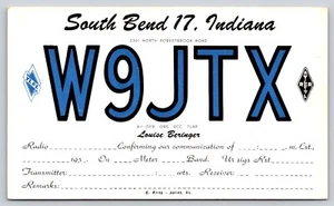 Tarjeta postal QSL W9JTX South Bend Indiana CB Radio Operadores Louise Beringer - Imagen 1 de 2