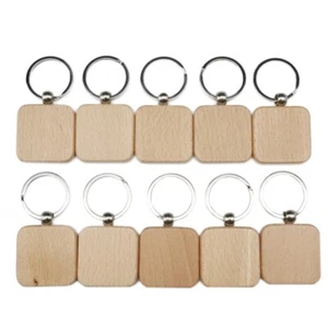 US Stock 10Pcs Plain Square Blank Wood Keychain Diy Key Chains Tags Personalized - Picture 1 of 9