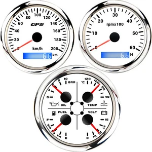 3 Gauge Set 85MM Boat 4 IN 1 Gauge&GPS Speedometer 0-200KM/H Tachometer 6000RPM - Picture 1 of 12