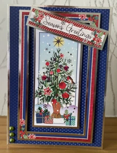 Handmade A6 Contemporary Christmas Tree Themed Card - Season's Greetings - Picture 1 of 3