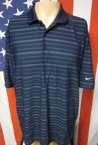 NIKE GOLF lrg Polo Swoosh Atlético Dry-Fit Rayas Negras y Azules - Imagen 1 de 2