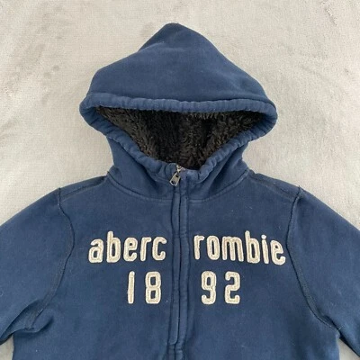 Abercrombie & Fitch Coat Boys XL Navy Jacket Heavy Faux Fur Lined Hoodie Y2K - Image 1 of 4