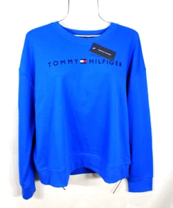 Tommy Hilfiger Women's Sweatshirt L Blue Tommy Logo Crew Neck Shirt Top NWT - Picture 1 of 10