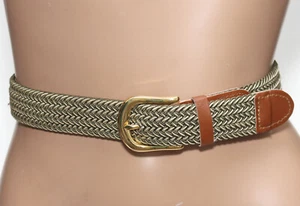 Braided Olive Green Webbing Stretch Golf Belt - Gold Buckle - Size 32 - Picture 1 of 6