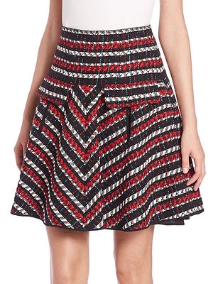 $1.3K Oscar de la Renta rojo-multi rayas tweed T-pocket falda, 4 (US), NUEVO CON ETIQUETAS Foto 1 de 4