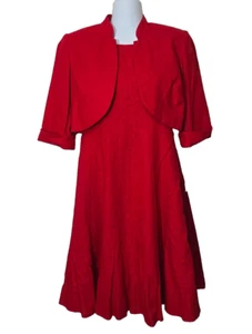 R&M Richards Dress Blazer Women 6 Petite Red Fit Flare Bolero Jacket Sleeveless - Picture 1 of 17