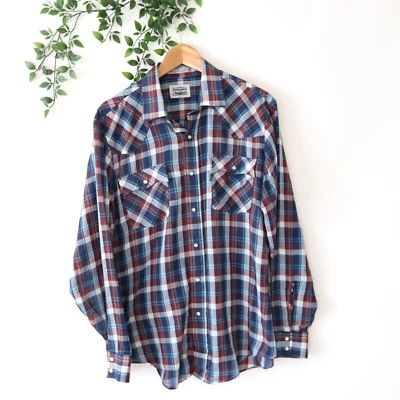 Levi's винтажный фиолетовый синий клетку жемчуг Snap Western рубашка размер L большой - Изображение 1 из 4