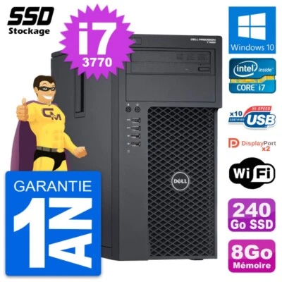 PC tour Dell Precision T1650 MT Intel i7-3770 RAM 8Go SSD 240Go Windows 10 Wifi - Bild 1 von 4