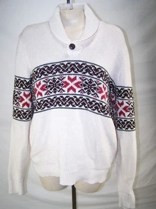 Levis Sweater Adult Large White Red Green Brown Long Sleeve Collared Mens - Picture 1 of 9