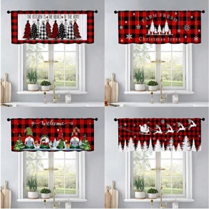 1 pieza Árbol de Navidad Búfalo Cuadros Cortina de Ventana Invierno Navidad Cortina Nevada Cenefa - Imagen 1 de 10