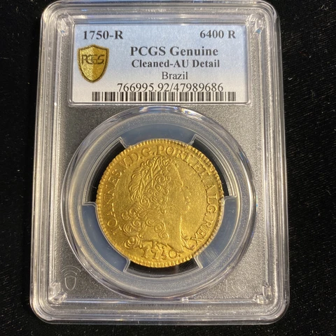 Brazil 1750-R 6400 Reis AU Details PCGS Cover