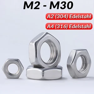 Dünn Sechskantmuttern Muttern Mutter A2(304) A4 (316) Edelstahl M2 M2,5 bis M30 - Bild 1 von 59