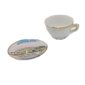 Juego de platos de platillo de taza de té en miniatura vintage de Atlantic City Nueva Jersey años 80 - Imagen 1 de 9