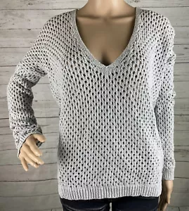 Theorie Pullover kleiner eisgrau offener Strick V-Ausschnitt übergroß lässig 100 % Baumwolle - Bild 1 von 12