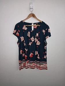 Trent Nathan Size 18 Blue Floral Blouse Top Shirt VGC - Picture 1 of 8