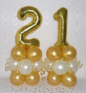 21ST BIRTHDAY - AGE 21 - GOLD/ IVORY - FOIL BALLOON DISPLAY - TABLE CENTREPIECE - Picture 1 of 3