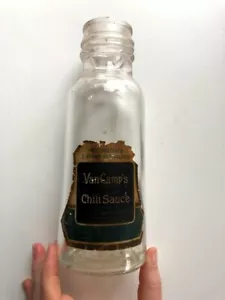 Sehr seltenes VanCamp's Packing Co. Chilisauce Etikett intakte Glasflasche weite Öffnung - Bild 1 von 10