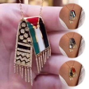 🔥Palestine Kufiya Pendant Necklace Vintage Ethic Scarf Map Shape New - Bild 1 von 16