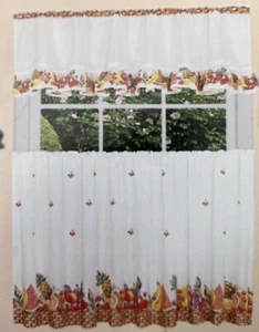 VINTAGE 70s VALANCE & TIER SET 58”x36” STYLE FRUIT SALAD NEW SEALED New Curtains - Picture 1 of 5