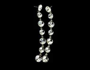 5” Long Shoulder Duster Clear Rivoli Rhinestone Dangle Post Silver Tone Earrings - Picture 1 of 8