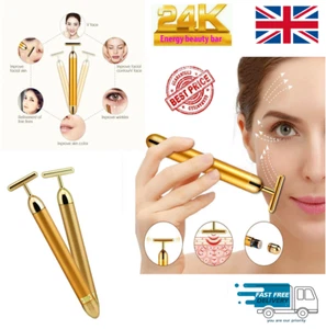 24K Gold Beauty Bar Wrinkle Facial Roller Massager Skincare Lifting Vibration UK - Picture 1 of 6
