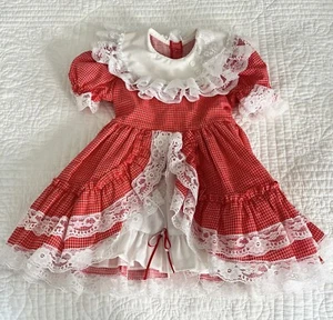 Vintage Girls Frilly Ruffles And Lace Dress Red And White Size 3 - Picture 1 of 5