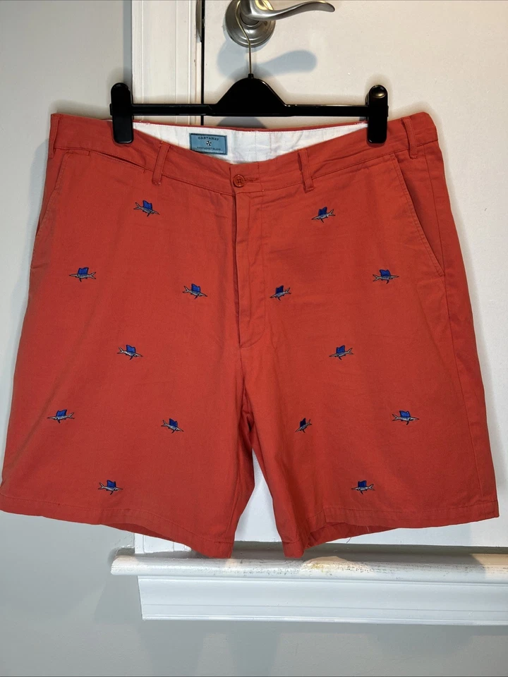 Castaway Nantucket Men’s 100% Linen Embroidered Fish Shorts Coral Size 40 - Image 1 of 4