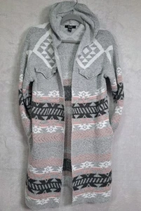 Cárdigan Abierto Azteca Suroeste Largo Plumero con Capucha Mujer Grande Gris Rosa Rodeo - Imagen 1 de 10