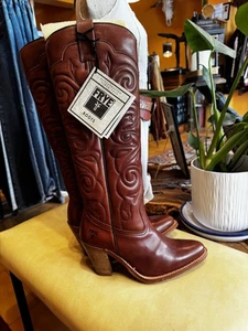 Frye Roots Cowboy Boots 90s Vintage Brown Leather Western Sz 38 EU / 7 US W - Bild 1 von 4