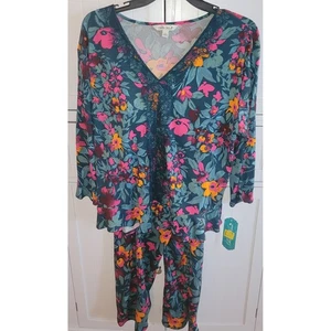 Set Pigiama Donna The Pioneer Scollo a V Pizzo Stampa Floreale Crop Pants L 12-14 - Foto 1 di 4